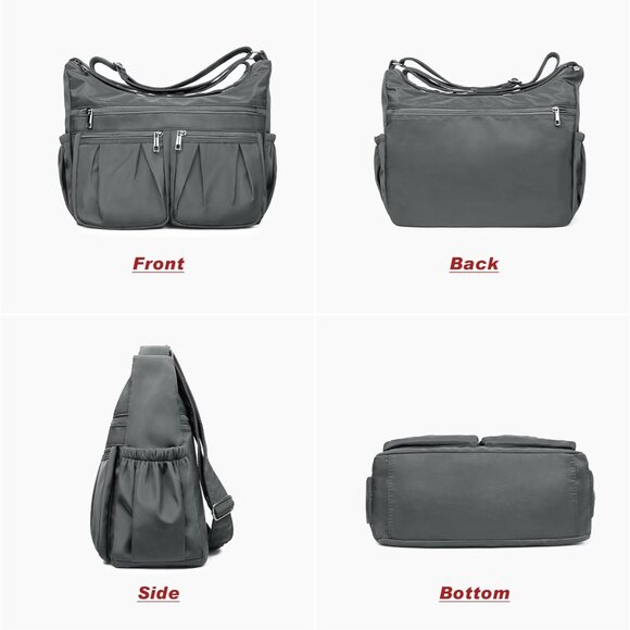 Women Grey-l Nylon Water Resistant Anti Theft Travel Crossbody Shoulder Bag - Picture 5 of 7